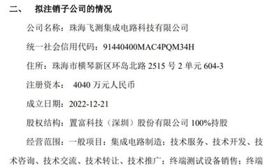 置富科技擬注銷子公司珠海飛測集成電路科技，優化業務布局聚焦核心
